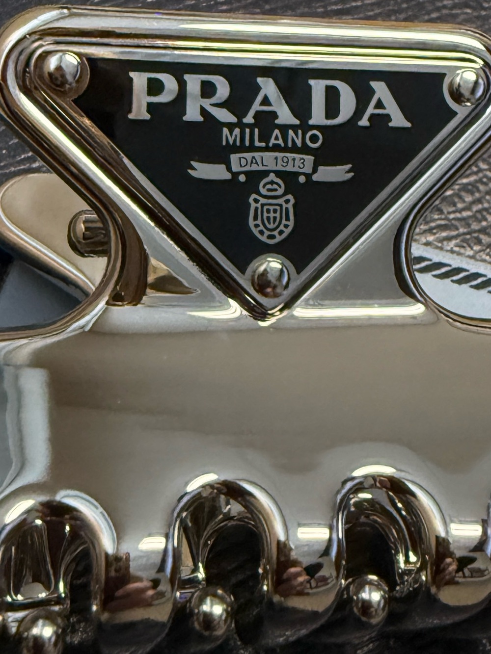 Prada Silver Metal Hair Claw Clip with Black Logo Triangle - Picture 7 of 10